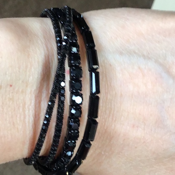 BLACK BEADED TEXTURED CUFF BRACELET / XF/ S - Picture 3 of 3